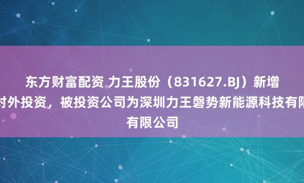 东方财富配资 力王股份（831627.BJ）新增一起对外投资，被投资公司为深圳力王磐势新能源科技有限公司